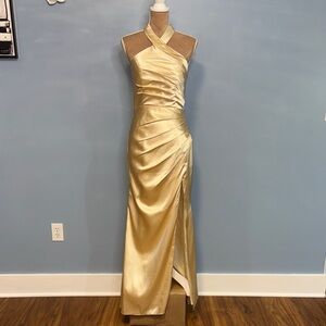 Glamorous Gold Satin Maxi Dress Size 6